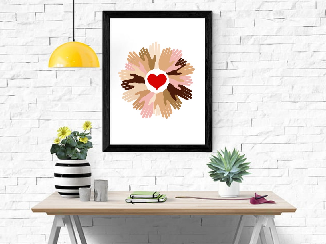 Diverse Hands Red Heart Wreath Unity Love Inclusion Art Poster - Image 5