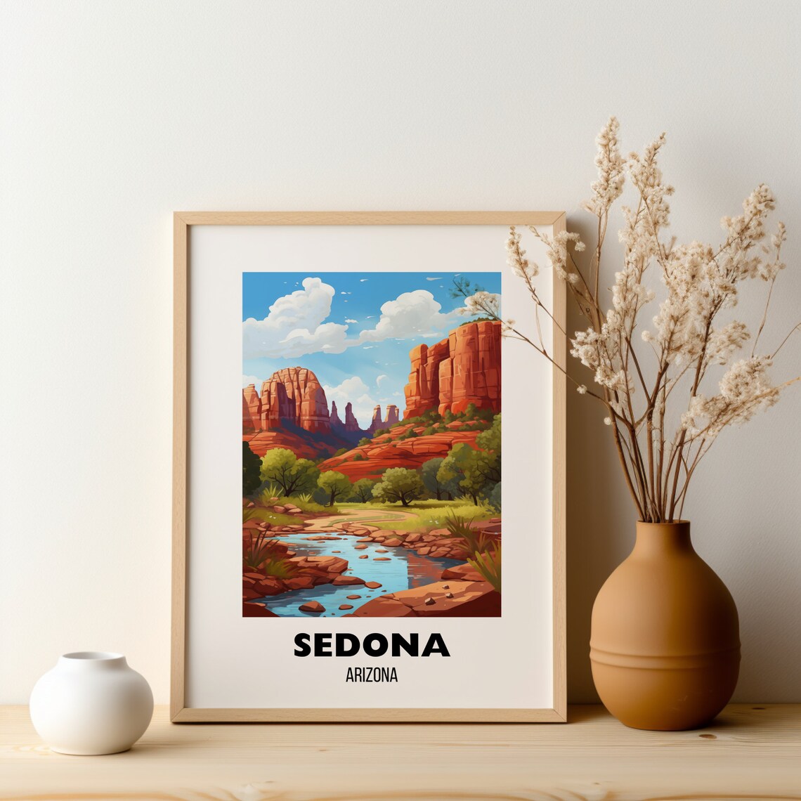 Sedona Arizona Red Rock Buttes Desert Creek Vintage Travel Poster - Image 2