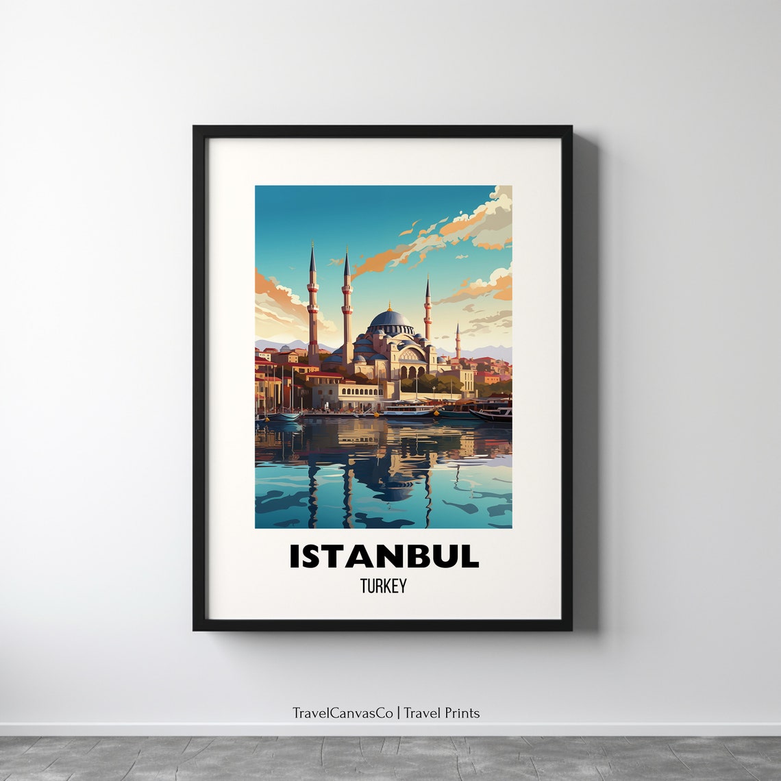 Istanbul Turkey Blue Mosque Sunset Waterfront Harbor Travel Poster