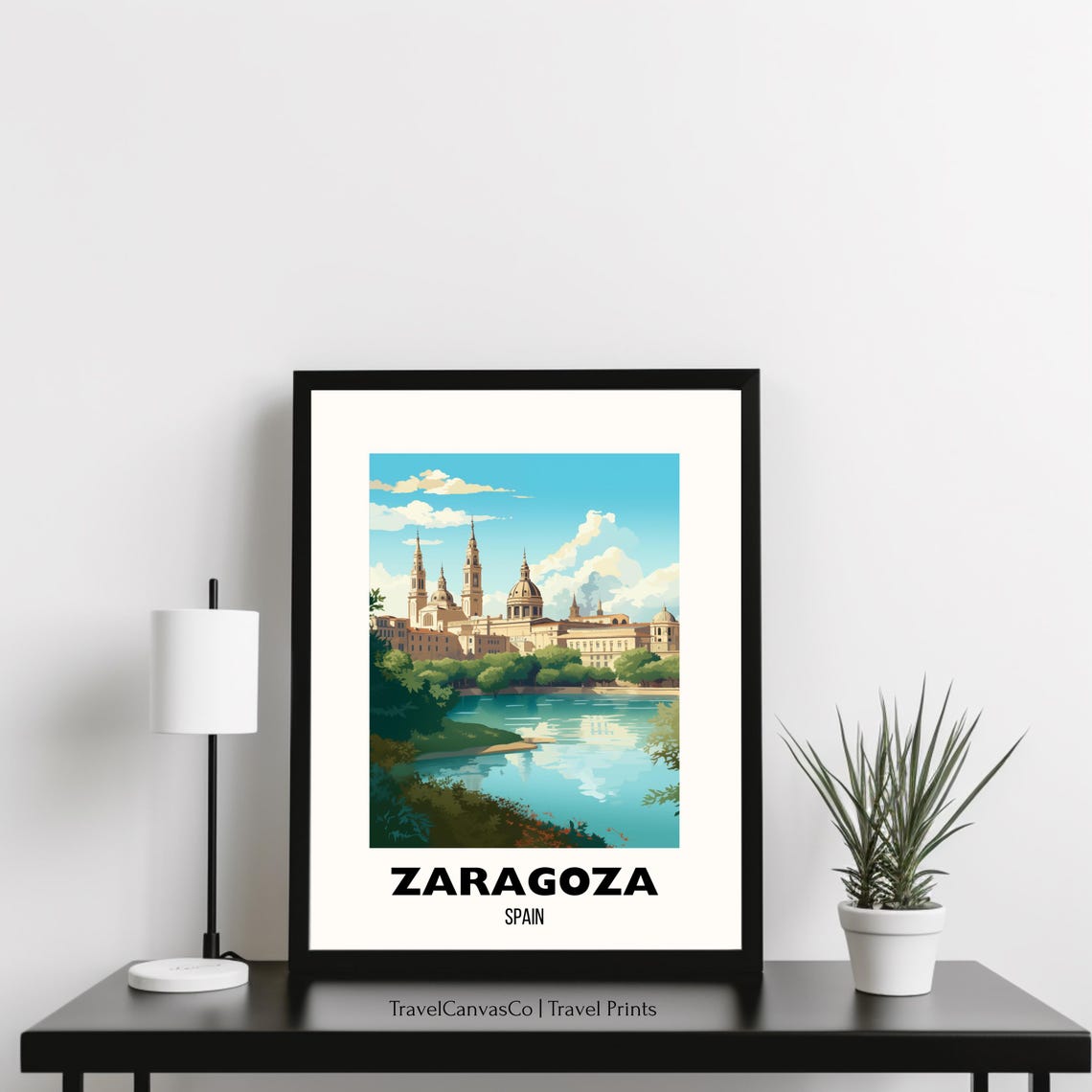 Zaragoza Spain Basilica Cathedral River Skyline Vintage Travel Poster - Image 3