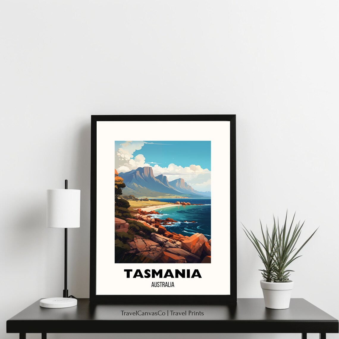 Tasmania Australia Red Rocky Coastline Bay Ocean Travel Poster - Image 3