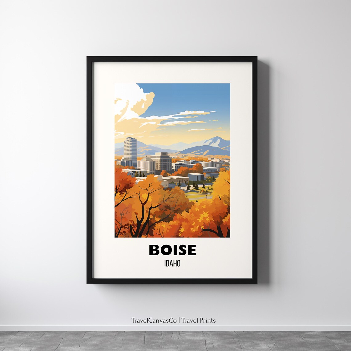 Boise Idaho Autumn City Skyline With Mountains Travel Poster
