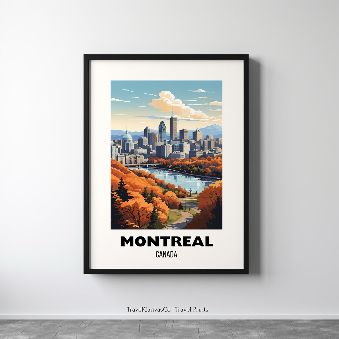 Montreal Canada Autumn Foliage Skyline River View Travel Poster