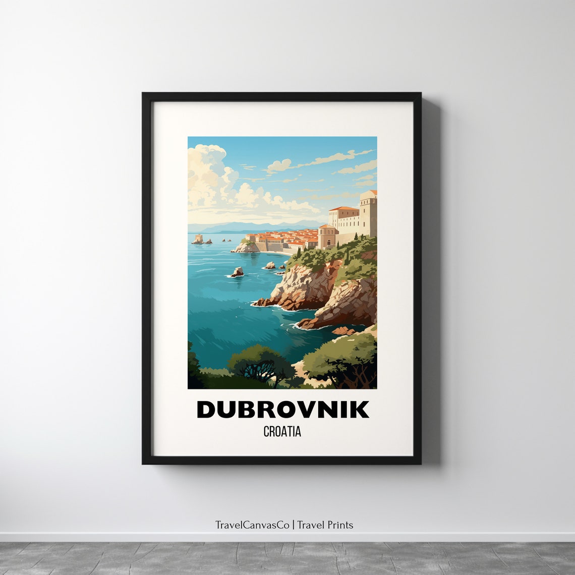 Dubrovnik Croatia Old Town Cliffs Coastal Vintage Travel Poster