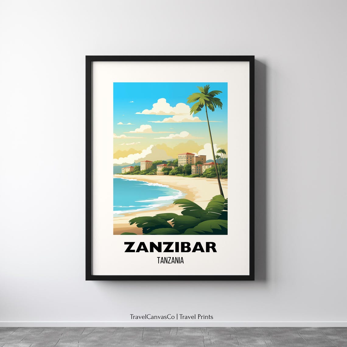 Zanzibar Tanzania Beach Palm Trees Coast Vintage Travel Poster