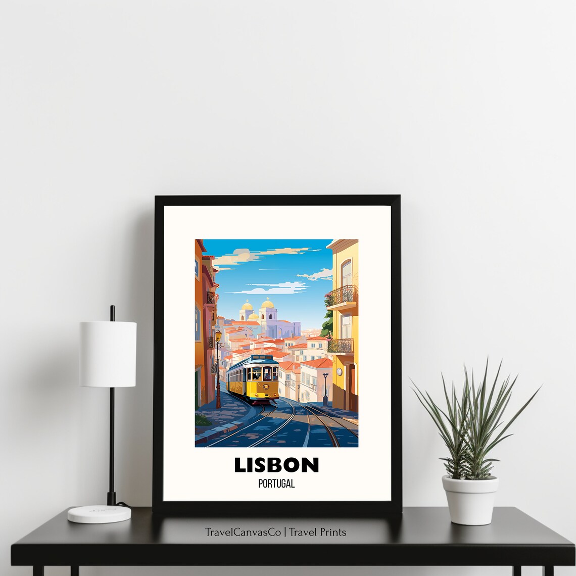 Lisbon Portugal Yellow Tram On Sunny Cobbled Street Travel Poster - Image 3