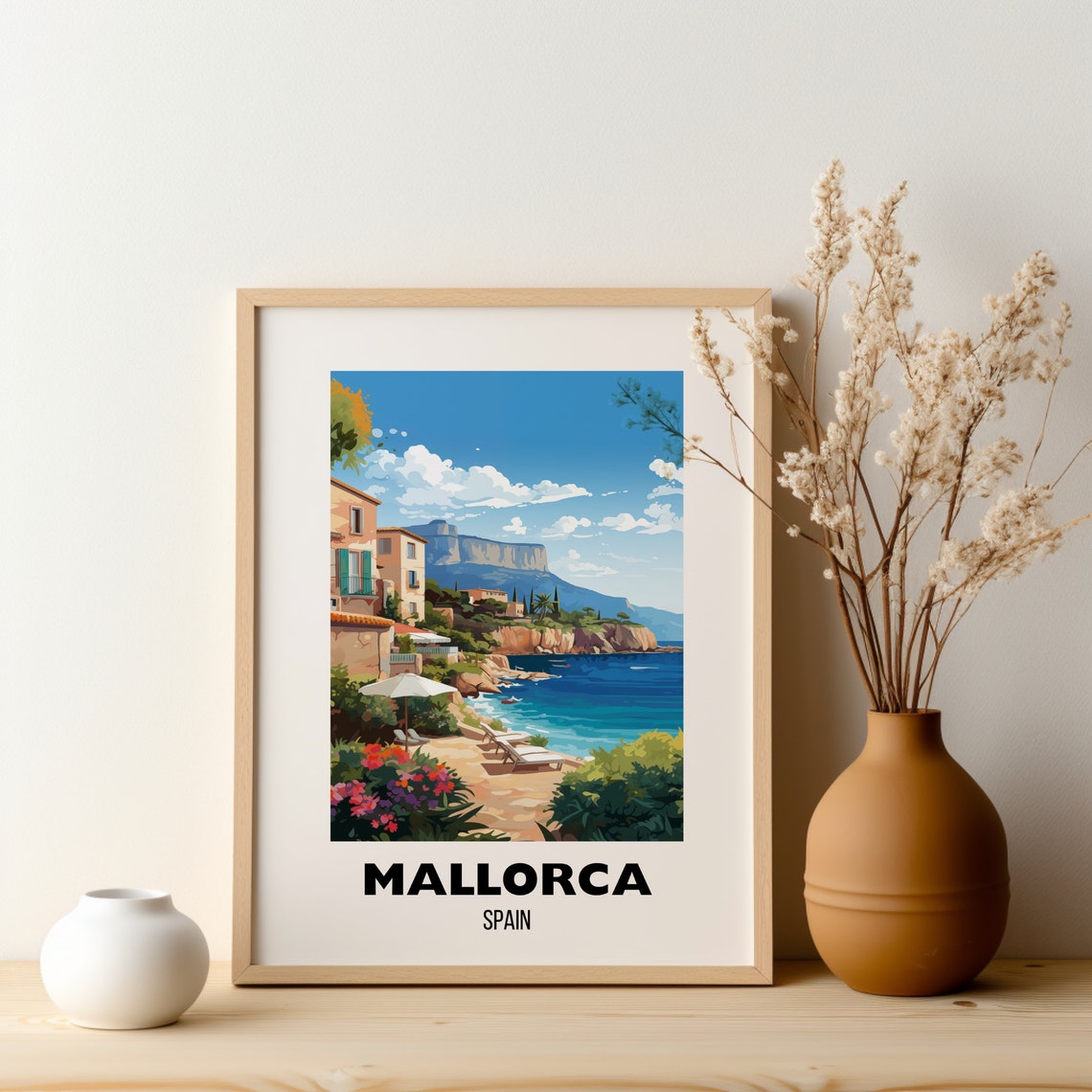 Mallorca Spain Coastal Village Cliffs Beach Vintage Travel Poster - Image 2