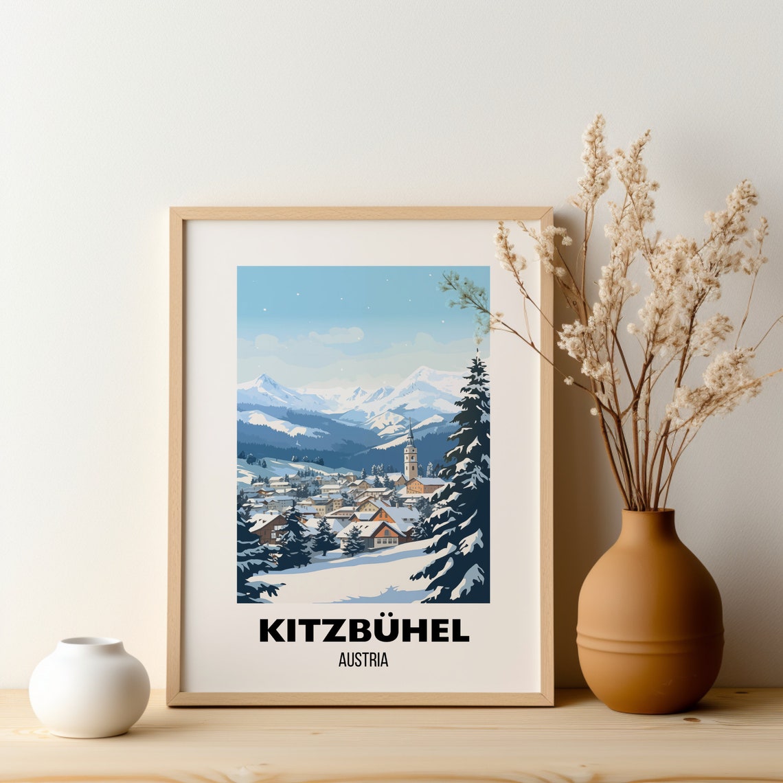Kitzbuhel Austria Snowy Alpine Town Winter Village Travel Poster - Image 2
