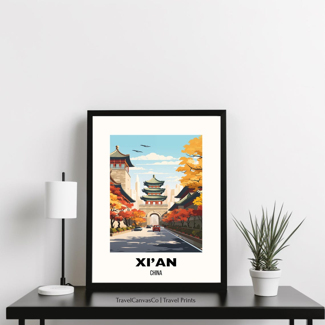 Xi'an China Autumn Bell Tower Old Town Vintage Travel Poster - Image 3