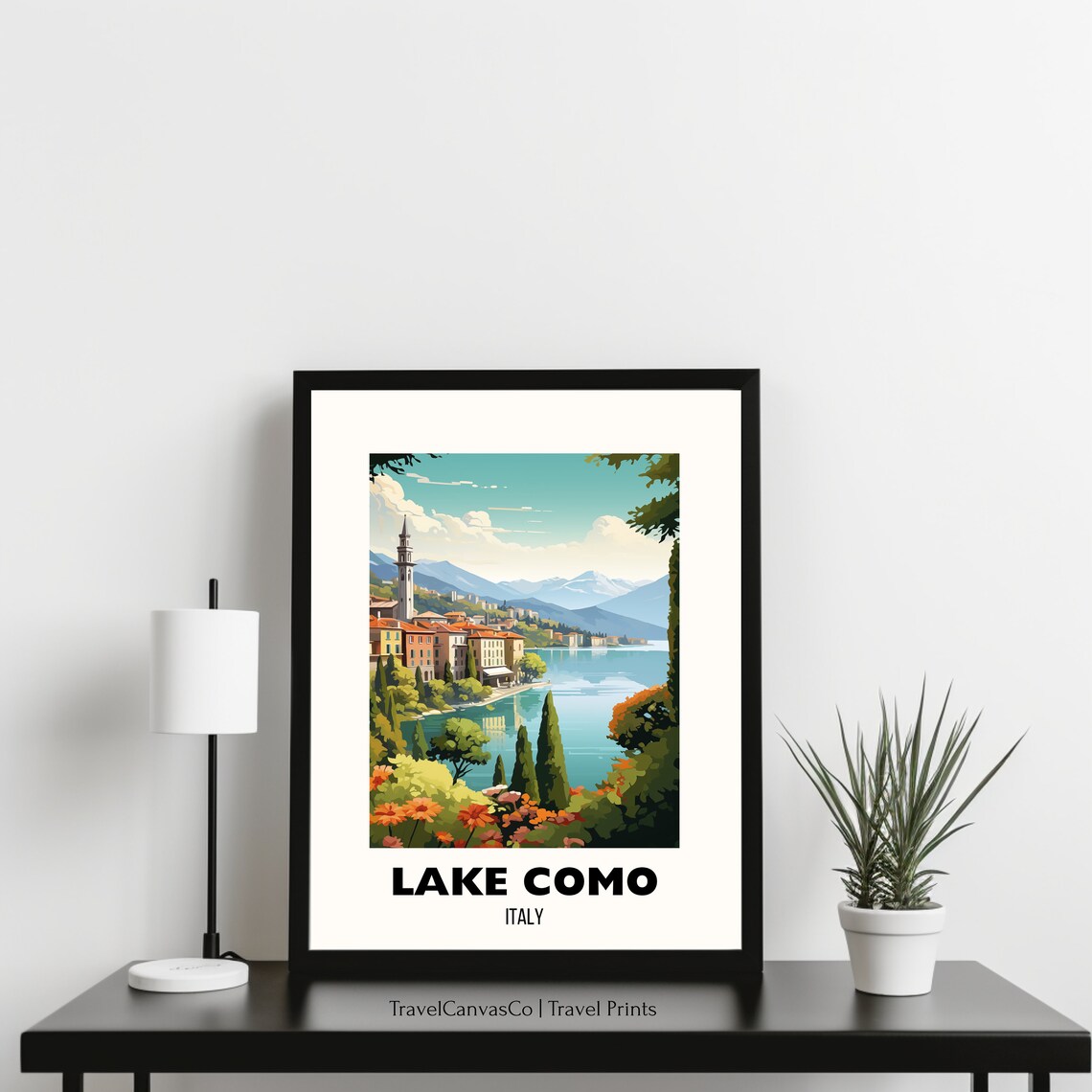 Lake Como Italy Lakeside Village Bell Tower Gardens Travel Poster - Image 3