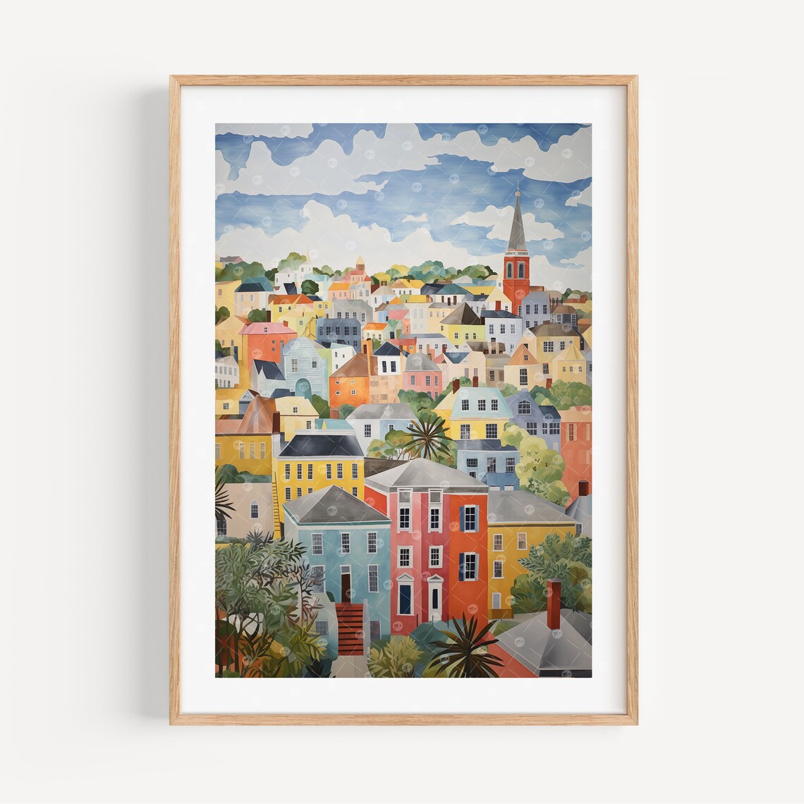 Charleston SC Watercolor Travel Poster, Southern Decor
