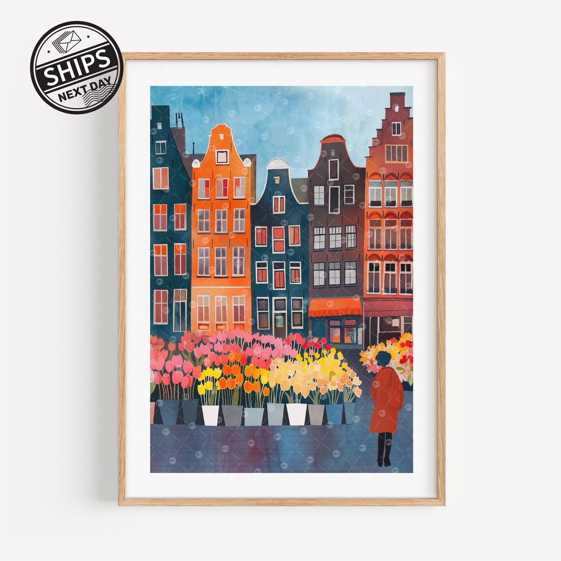 Flower Market Amsterdam Travel Poster, Floral Illustration