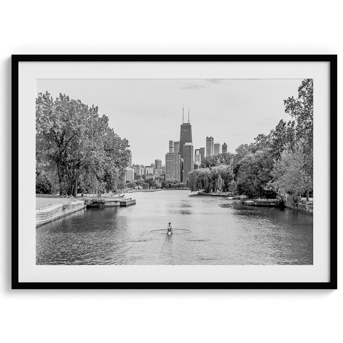 Chicago Skyline Kayaker Black And White City Lake View Travel Poster - Image 2