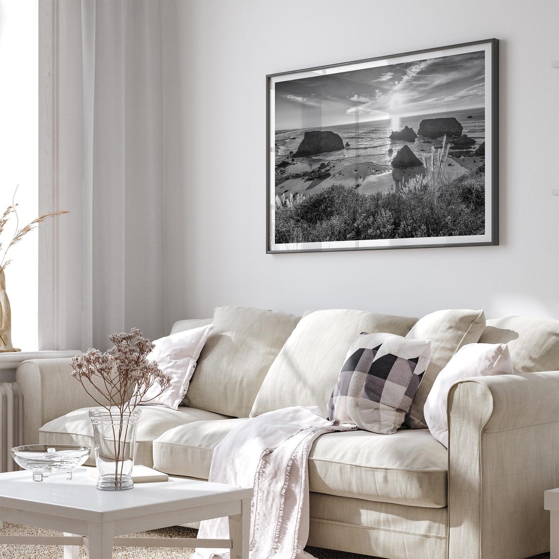 Black And White Coast Sunset Sea Stacks Moody Ocean Beach Poster - Image 3