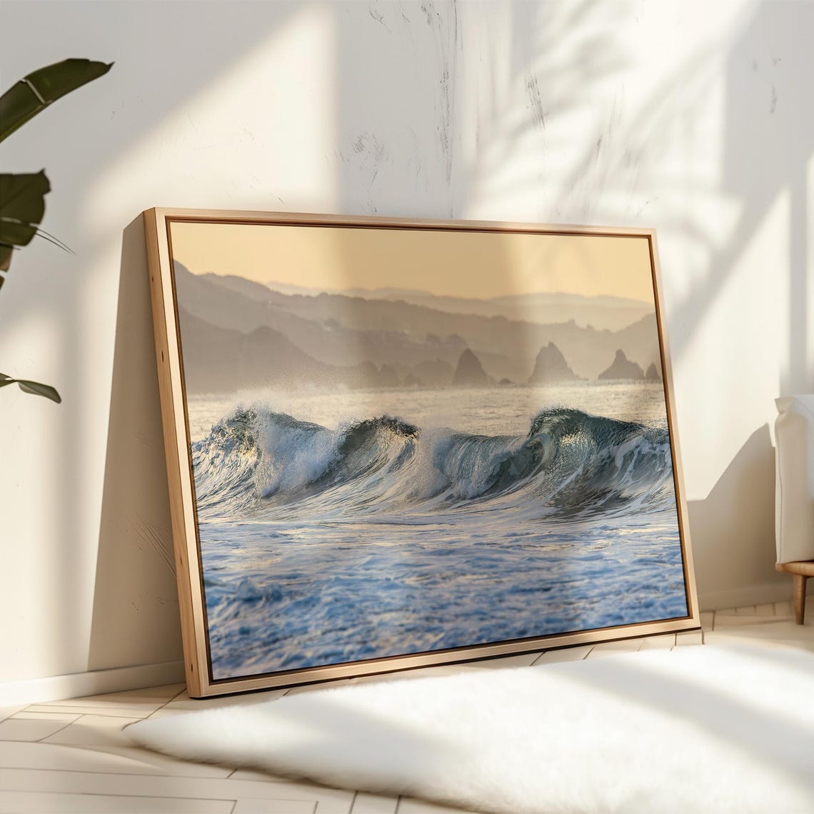 Golden Sunset Ocean Wave Rolling Surf Sea Stacks Silhouette Poster - Image 5