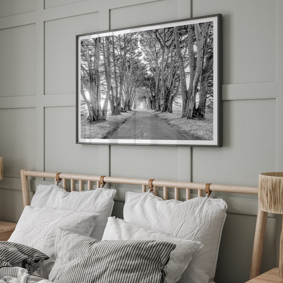 Cypress Tree Tunnel Black And White Road Forest Pathway Travel Poster - Image 3