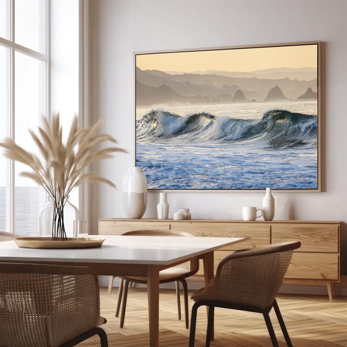 Golden Sunset Ocean Wave Rolling Surf Sea Stacks Silhouette Poster - Image 4