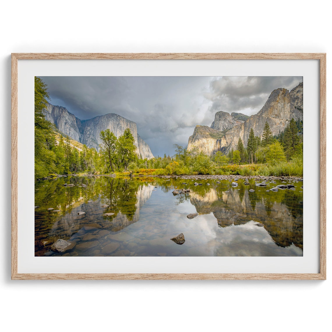 Yosemite Valley Granite Cliffs River Reflection Storm Clouds Poster