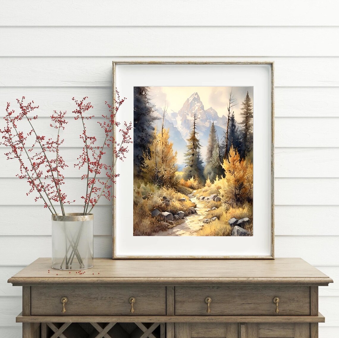 Forest Trail Fall Landscape Painting, Mountain Art Print - Image 3