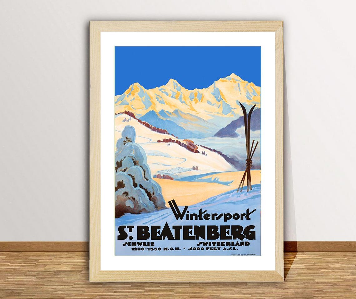 Wintersport St Beatenberg Switzerland Vintage Alpine Ski Travel Poster - Image 2