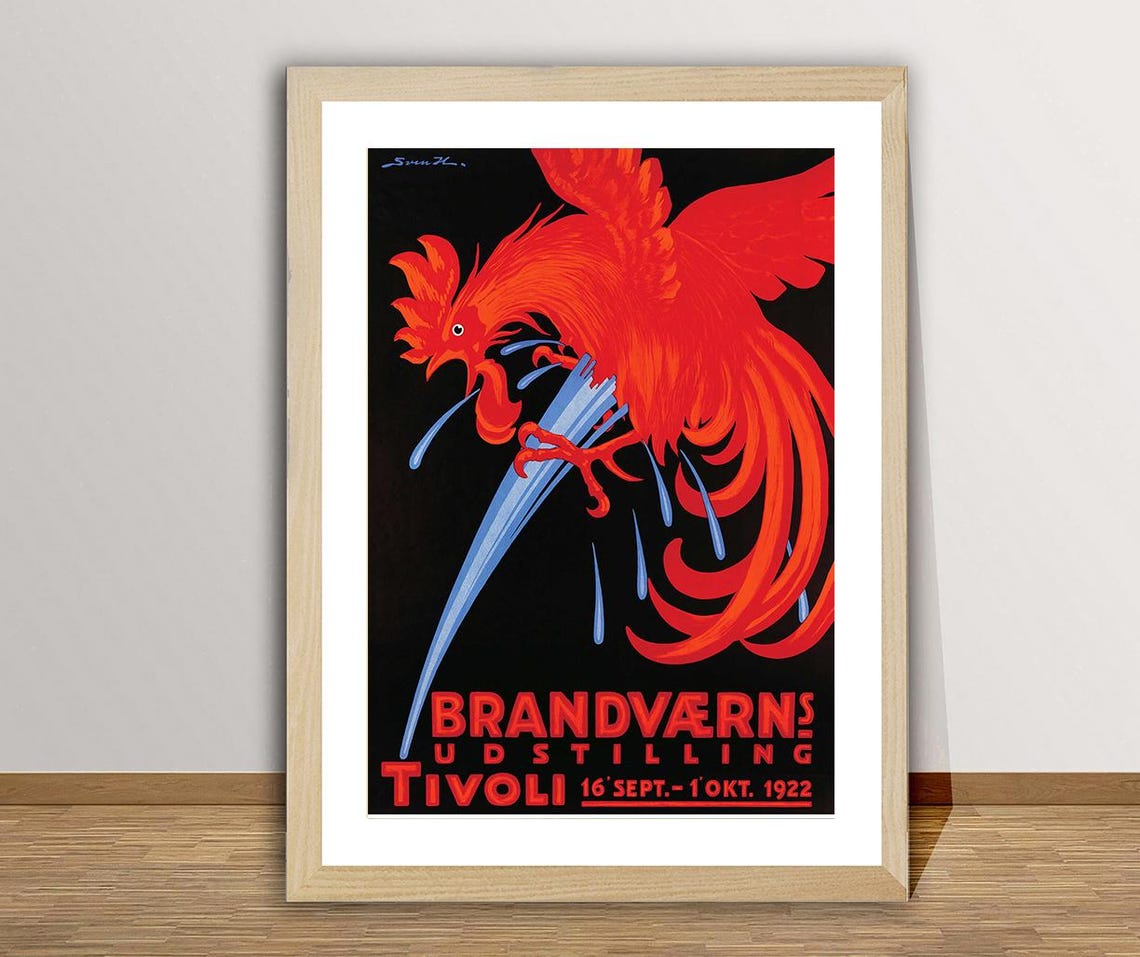 Brandvaerns Udstilling Tivoli 1922 Red Rooster Fire Exhibition Poster