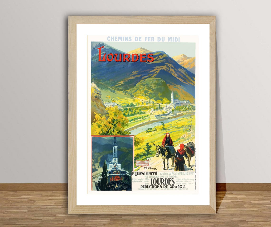 Lourdes Chemins de Fer du Midi Pyrenees Pilgrimage Travel Poster