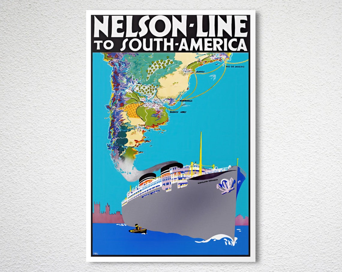 Nelson Line to South America Vintage Ocean Liner Route Map Poster - Image 2