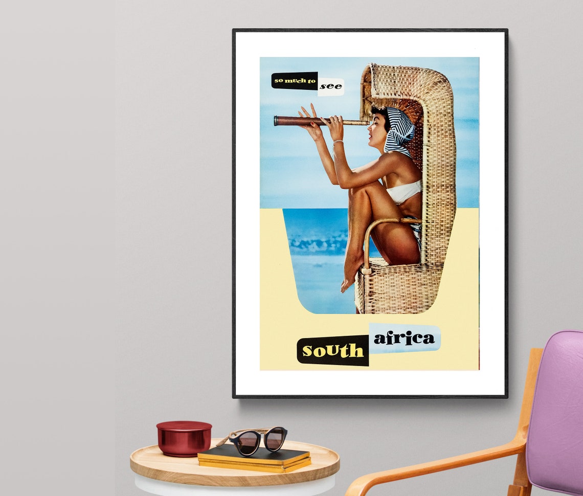 So Much to See South Africa Beach Woman Vintage Travel Poster