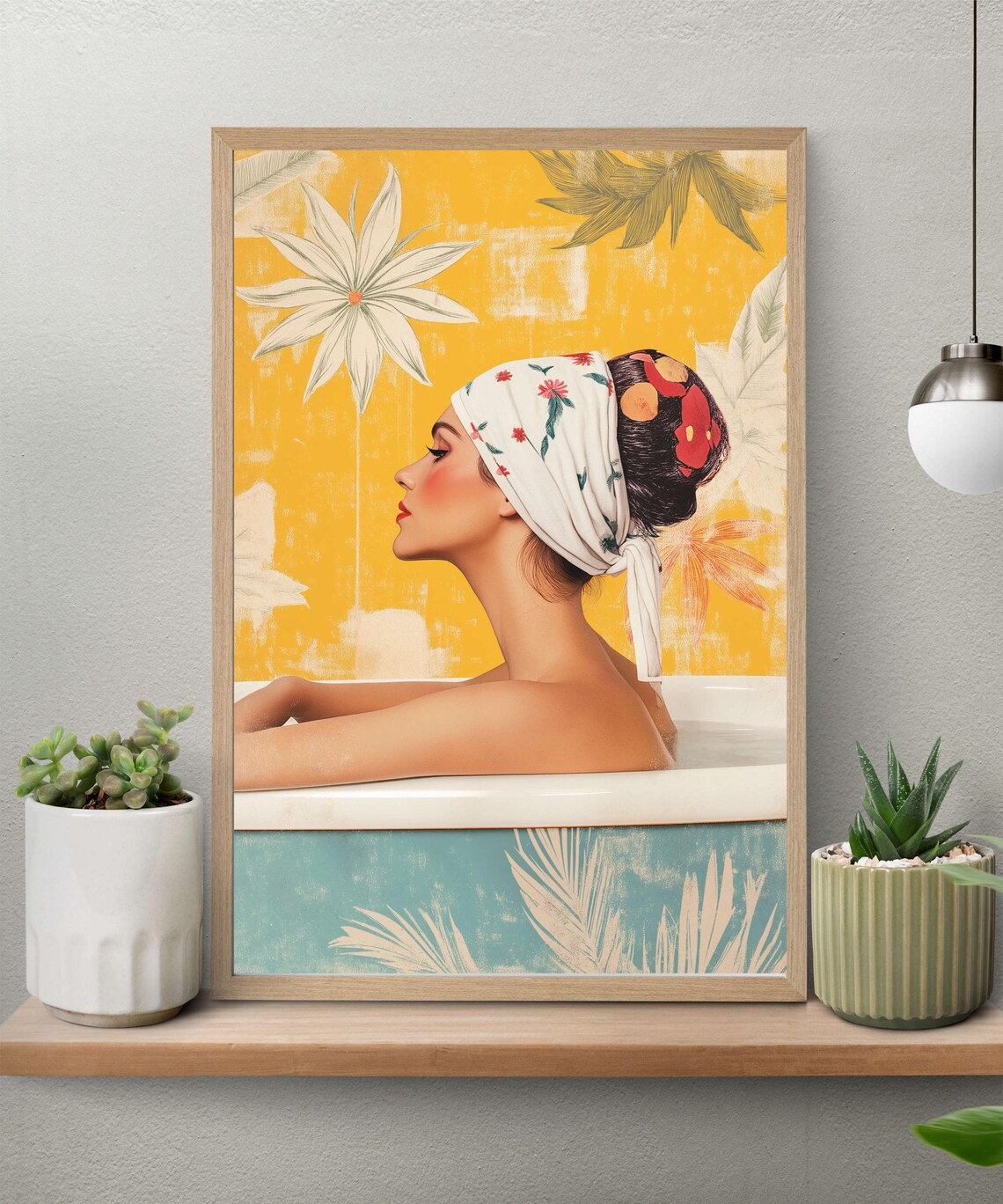 Retro Bathroom Wall Art, Midcentury Floral Bathtub Print