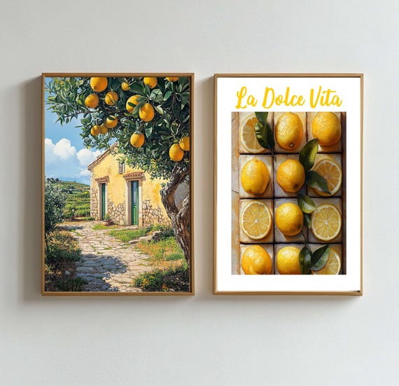 2 Set Italy Tuscany Mediterranean Lemon Toscana Vibe Wall Art