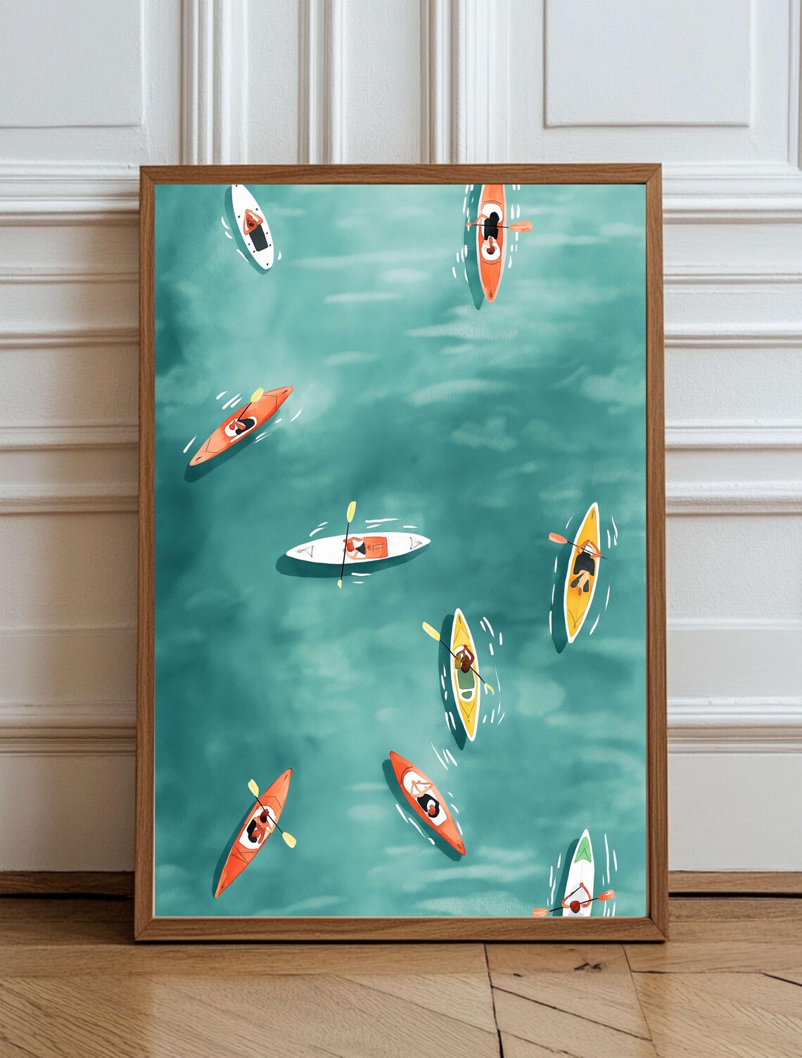 Minimalist Watercolor Kayaking Lake View Art Print