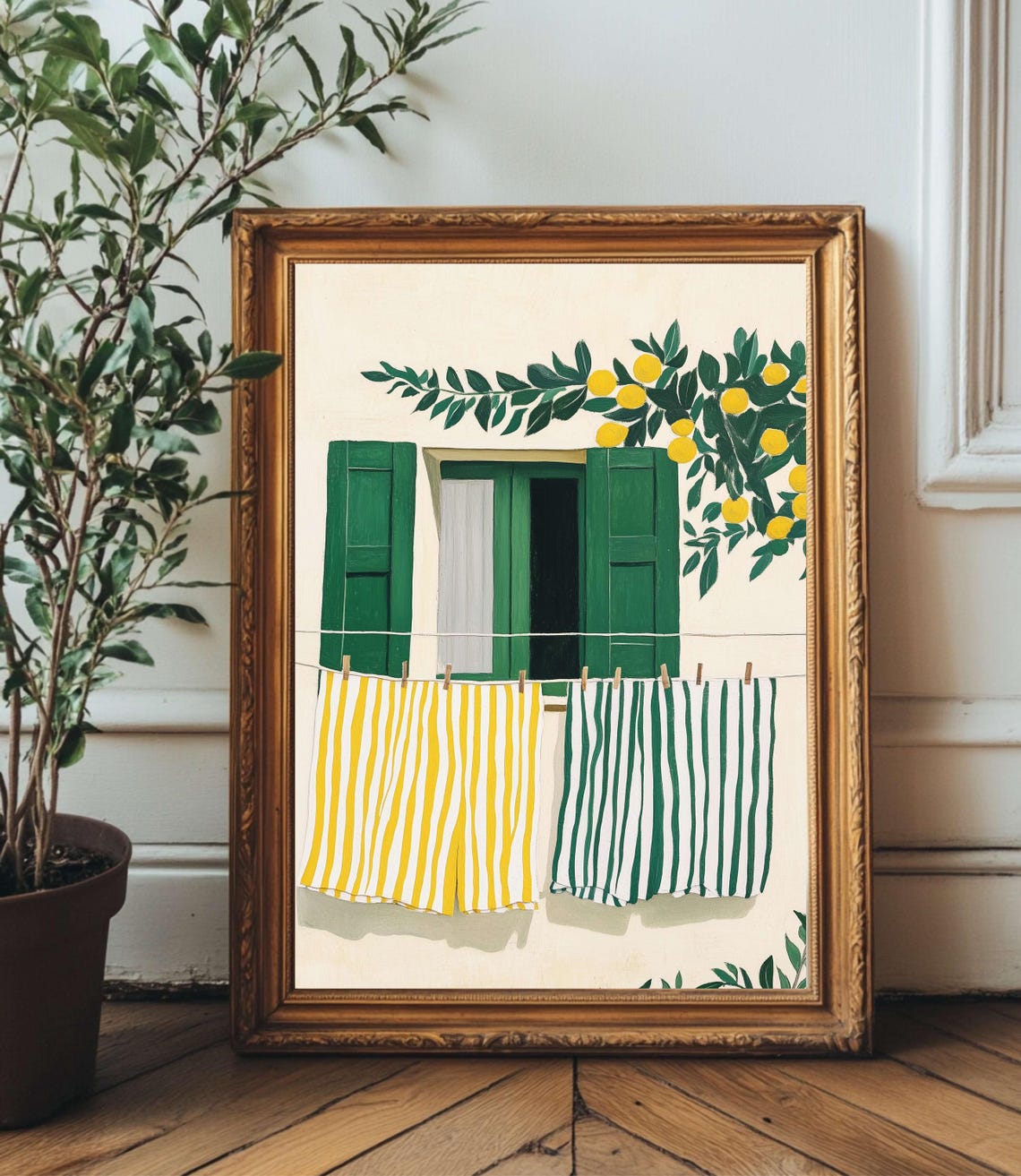 Summer Breeze in Italy Mediterranean Clothesline Art Print Lemons
