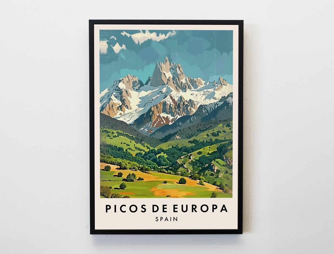 Picos De Europa Travel Poster, Spain Mountain Art