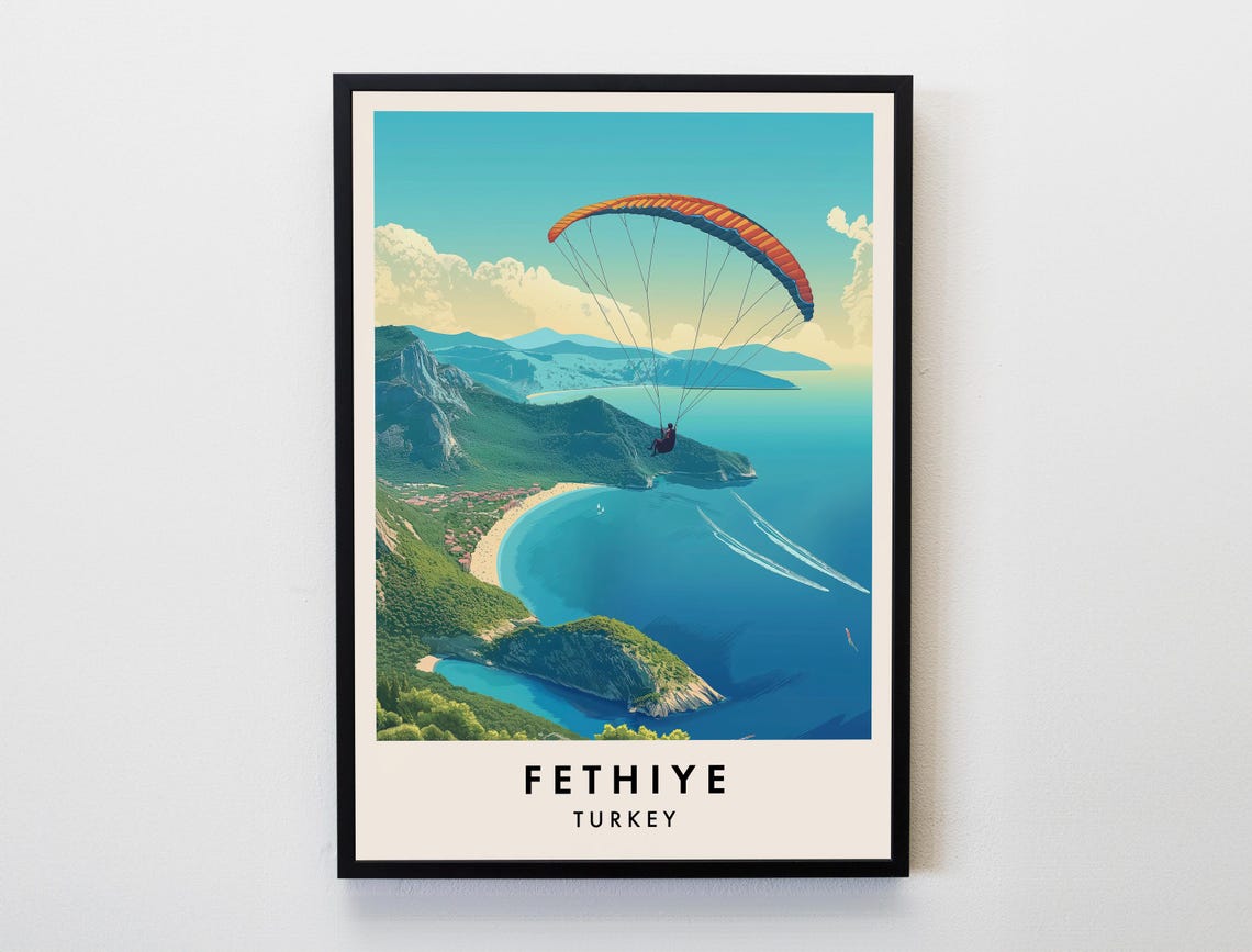 Fethiye Turkey Paragliding Adventure Blue Bay Coastal Poster
