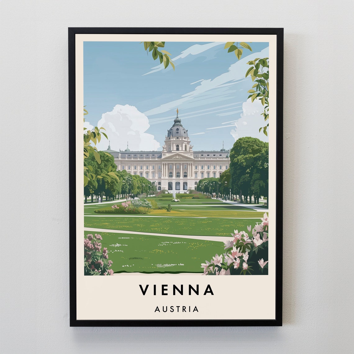 Vienna Austria Travel Poster With Imperial Palace Garden View