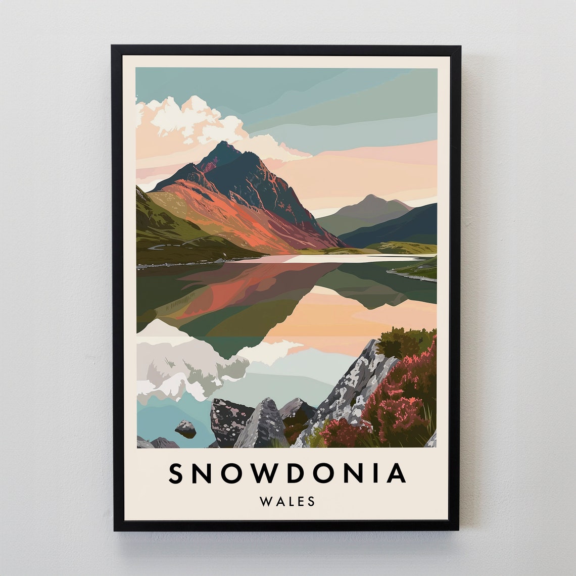 Snowdonia Wales Dramatic Mountain Lake Reflection Travel Poster