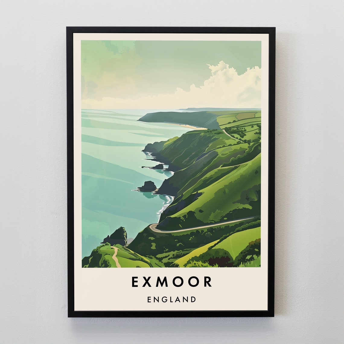 Exmoor England Dramatic Coastal Cliffs Vintage Travel Poster