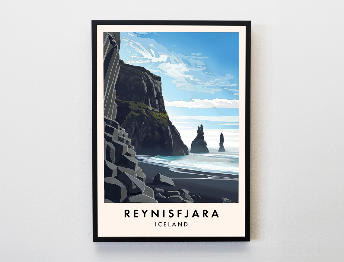Reynisfjara Beach Travel Poster, Iceland Wall Art