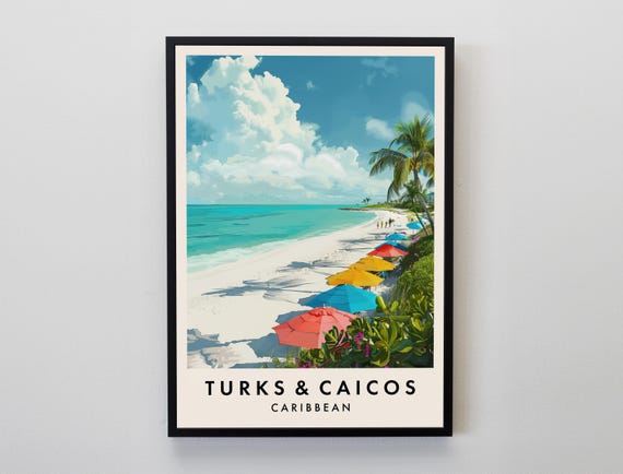 Turks And Caicos Travel Print Wall Art Caribbean Gift Poster Central America Lovers
