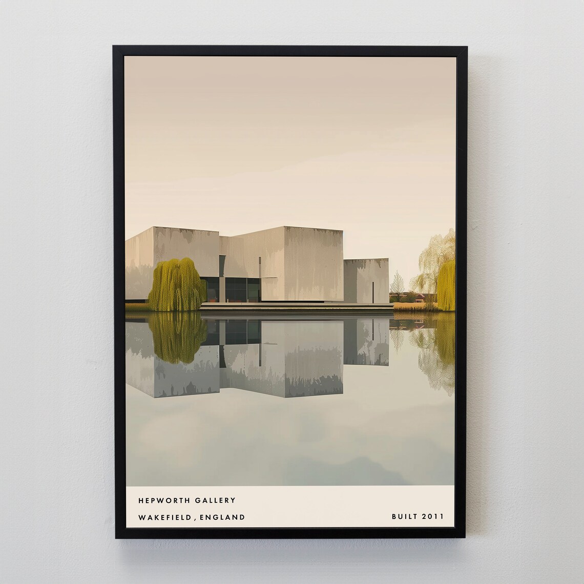 Hepworth Gallery Architecture, Retro Mid-Century Travel Poster