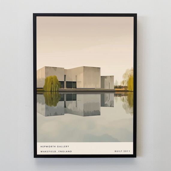 Hepworth Gallery Architecture, Retro Mid-Century Travel Poster