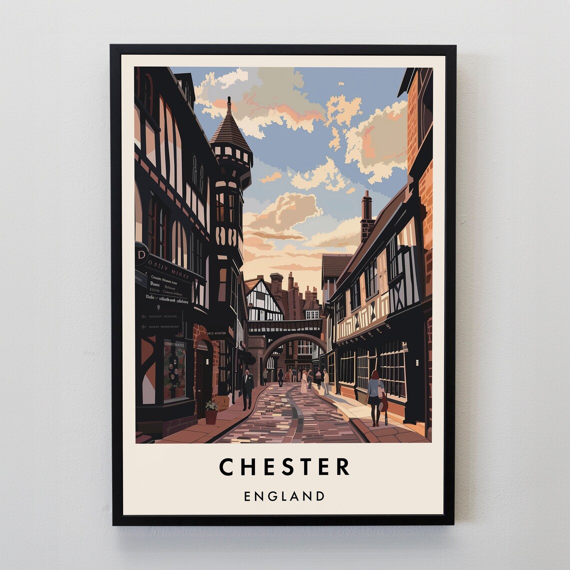 Chester England Tudor Street Historic British Vintage Travel Poster