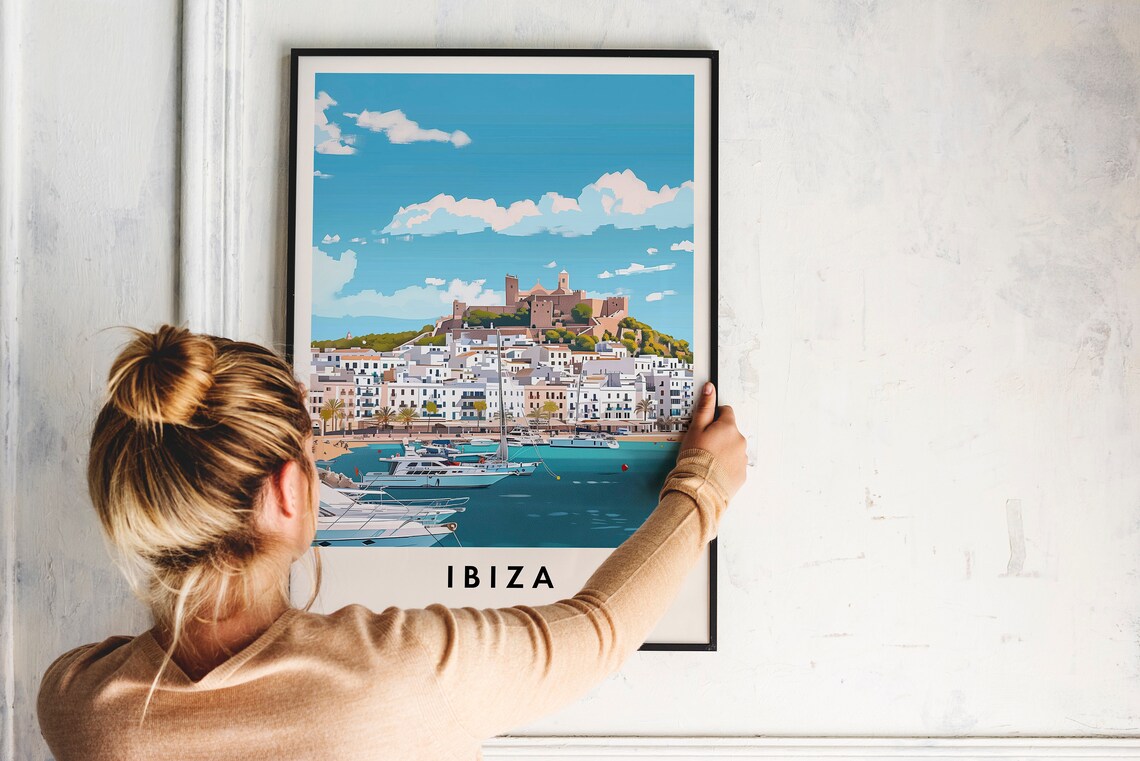 Ibiza Spain Vintage Travel Poster Dalt Vila Marina Harbor View - Image 2