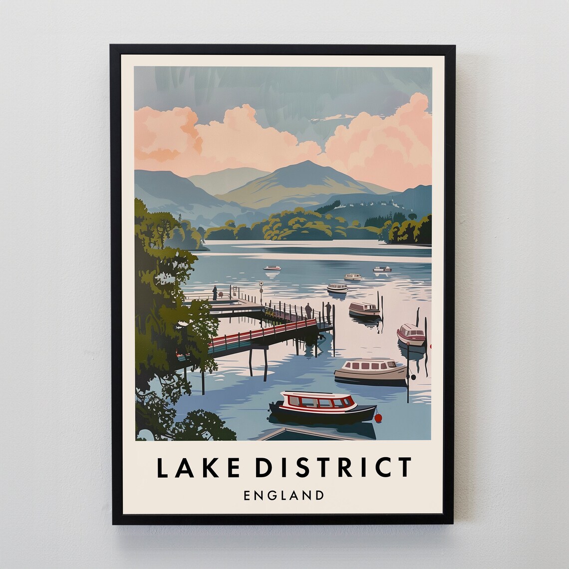 Lake District Travel Poster, British Countryside Art