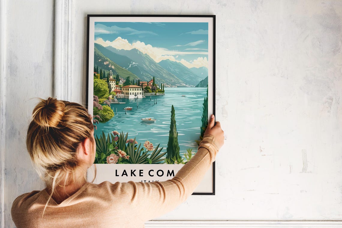 Lake Como Travel Print Wall Art Lake Como Lake Como Poster Italy Travel Print Travel Lovers Home Decor Wall Art City Travel Poster Gifts - Image 2