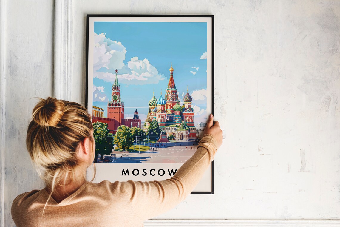 Moscow Russia Vintage Travel Poster Saint Basil Cathedral View - Image 2