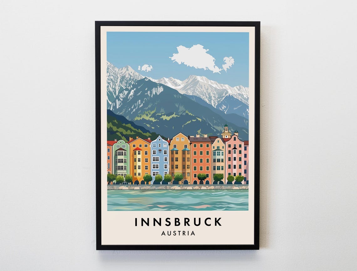 Innsbruck Austria Colorful Riverside Old Town Alpine Mountains Poster