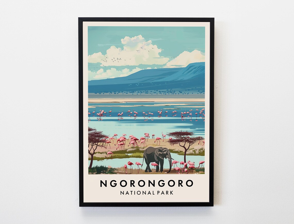 Ngorongoro Travel Poster, Tanzania Africa Wall Decor