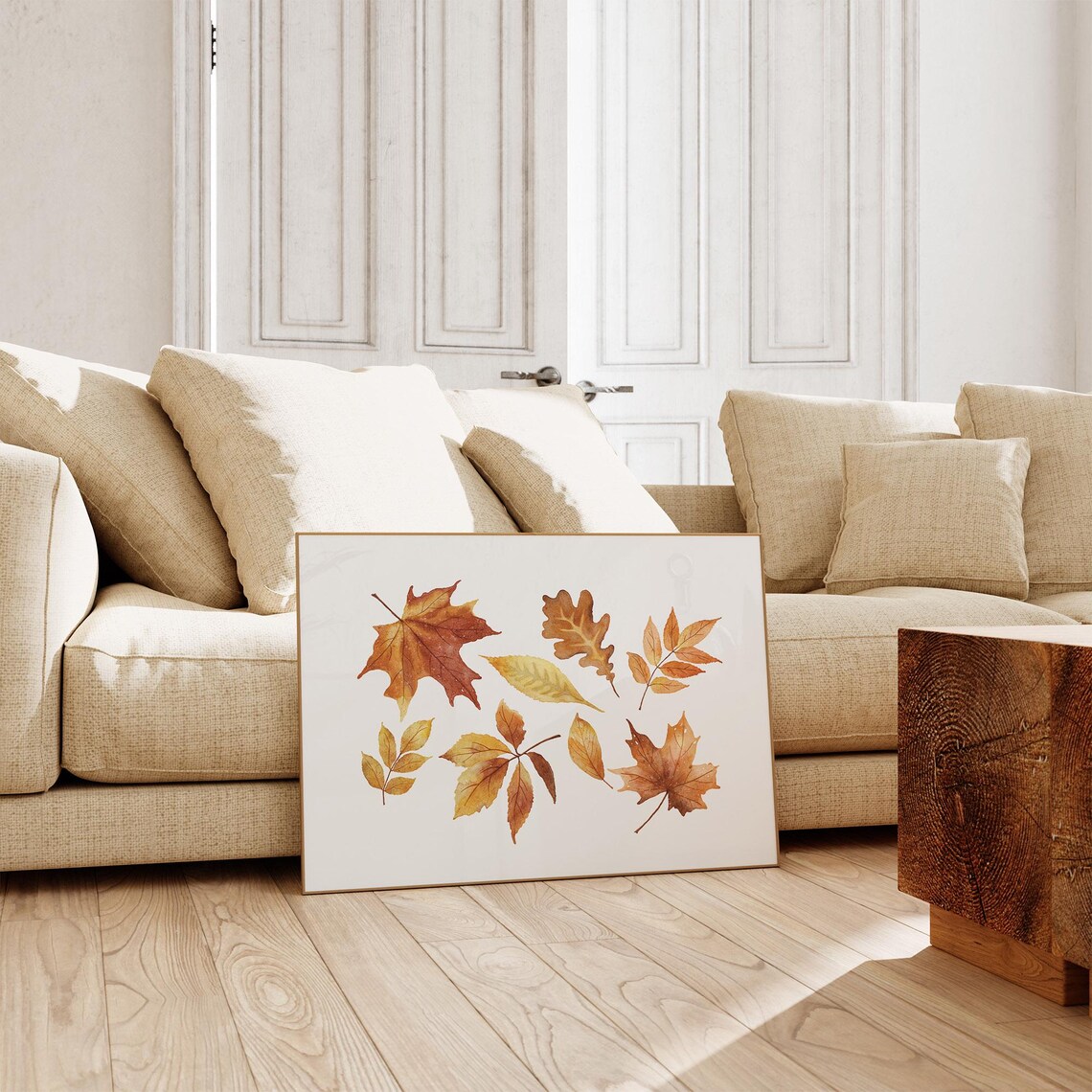 Watercolor Fall Leaves Scattered Autumn Botanical Poster Warm Tones Decor - Image 3