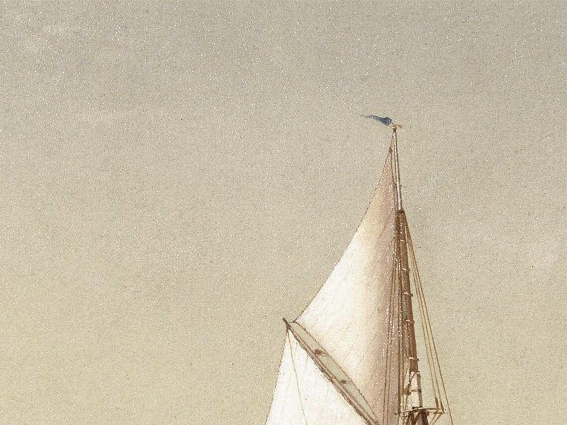 Sailboats On Calm Water With Mountain Shoreline Vintage Nautical Oil Poster - Image 2
